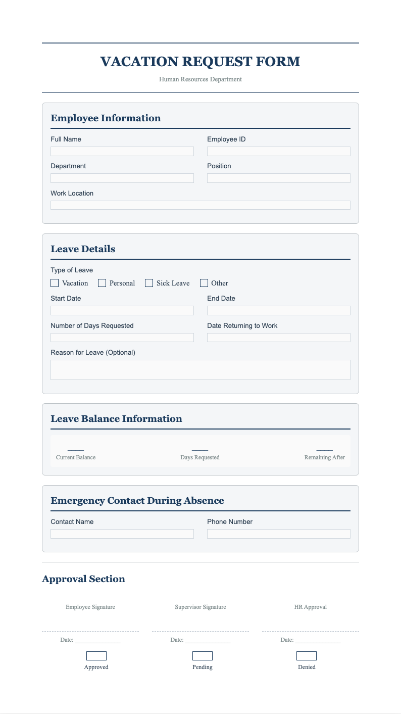 Classic professional vacation form